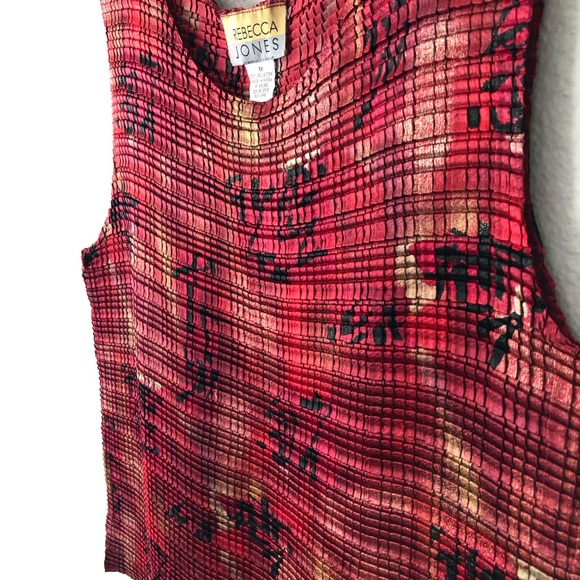 1X Rebecca Jones Red Oriental Print Sleeveless Top - Picture 4 of 5